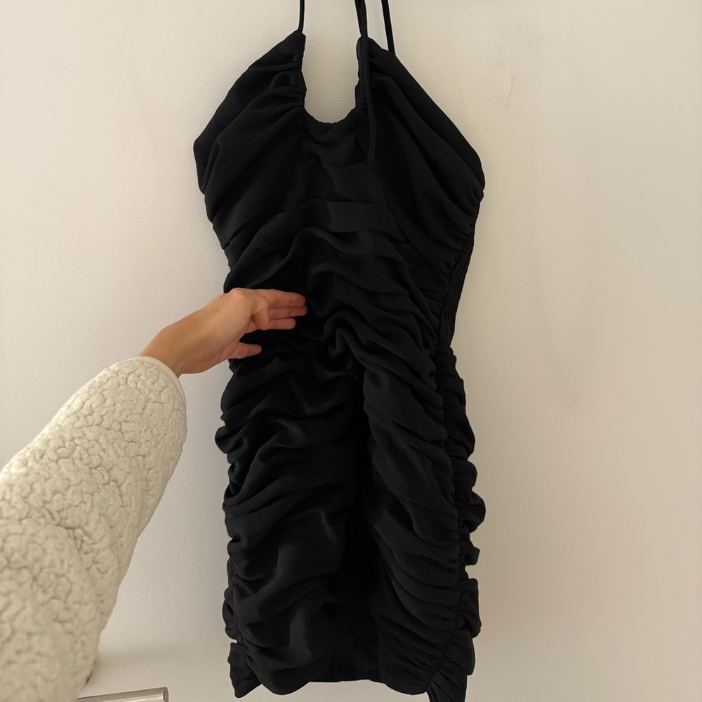 Zara Black Ruched Halter Bodycon Dress